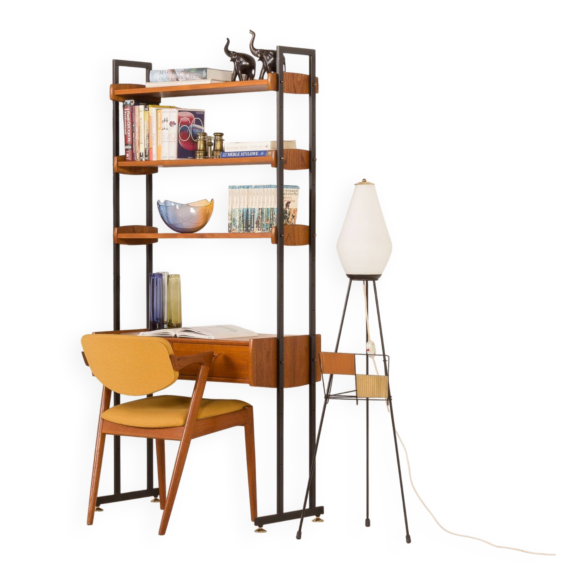 Italian mid-century desk shelving unit in teak, 1960s