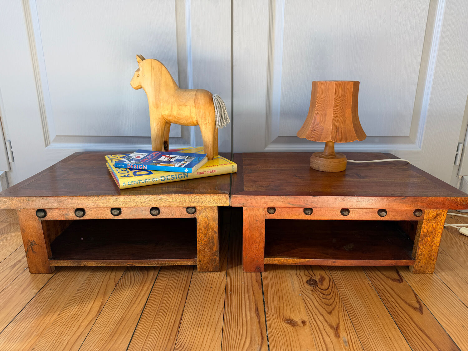 Pair of solid wood coffee tables – rustic / wabi-sabi style (1950-198)