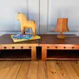 Pair of solid wood coffee tables – rustic / wabi-sabi style (1950-198)