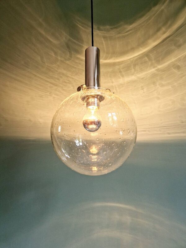 Suspension Space Age en verre soufflé bullé, années 70