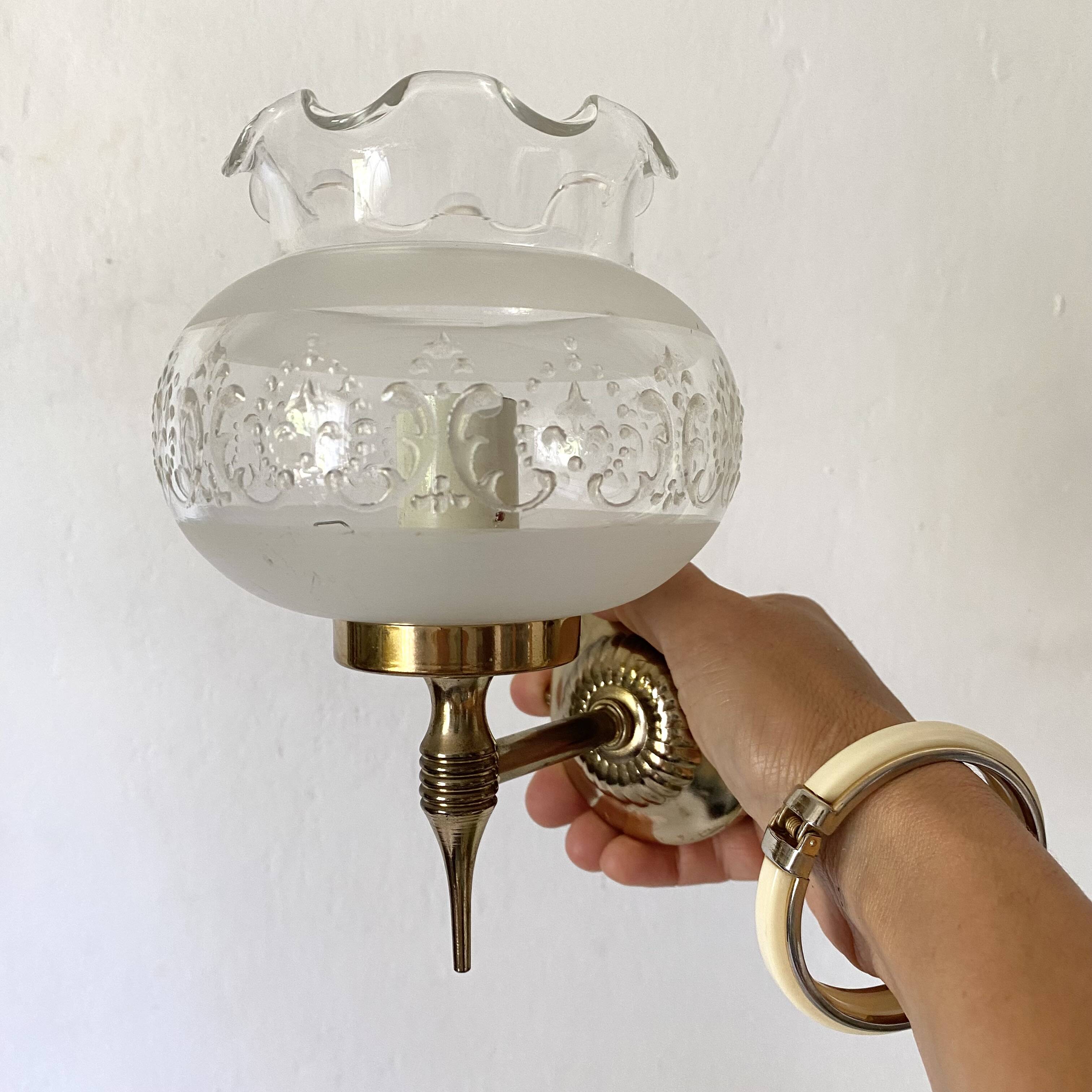 Pair of glass and brass wall lights