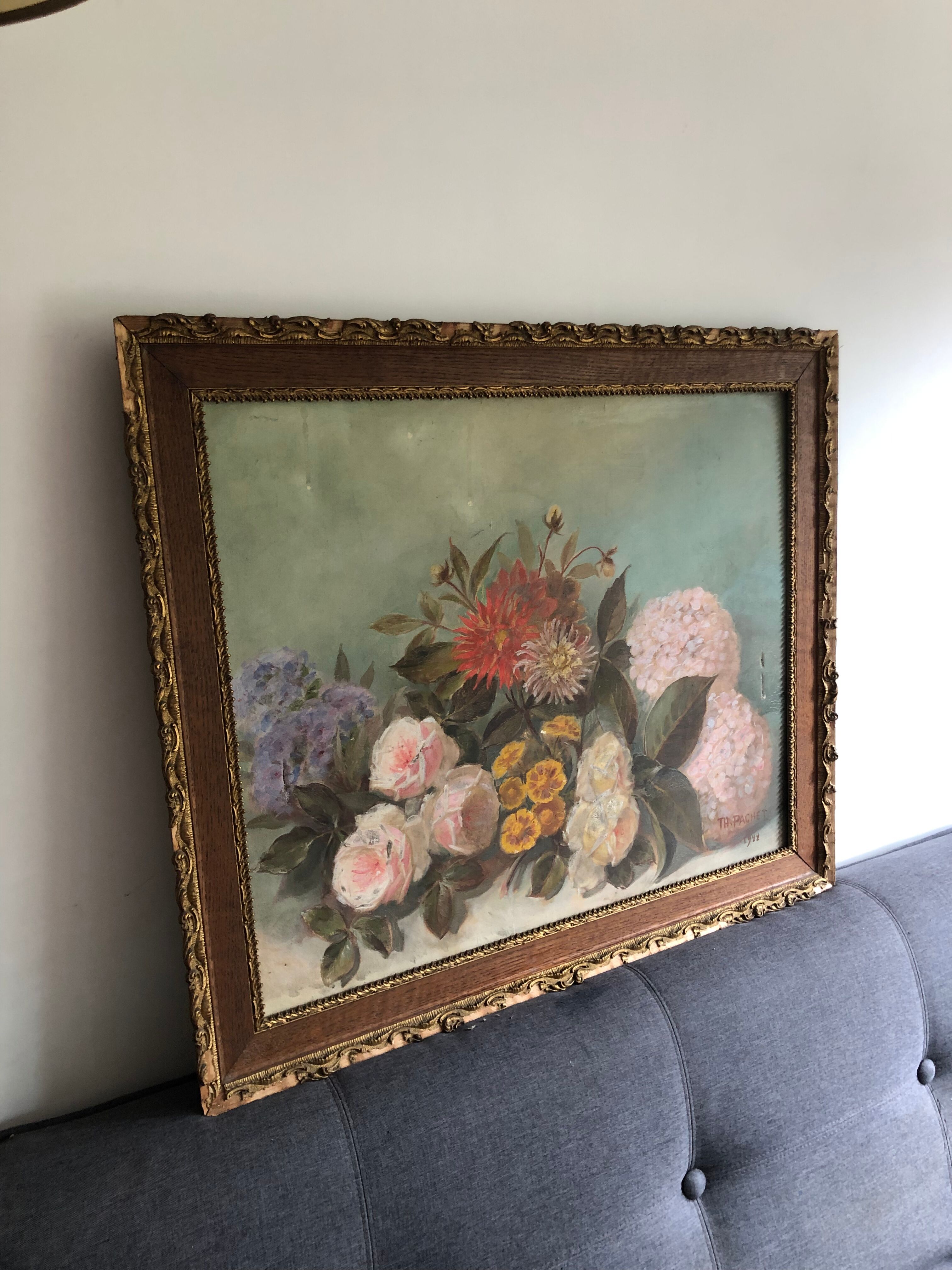 Oil on canvas ancient flowers