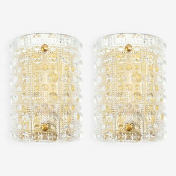 Pair of Scandinavian Mid Century Glass Wall Lights by Carl Fagerlund for Orrefors & Lyfa, 1960s