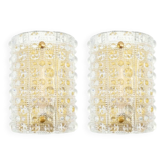 Pair of Scandinavian Mid Century Glass Wall Lights by Carl Fagerlund for Orrefors & Lyfa, 1960s