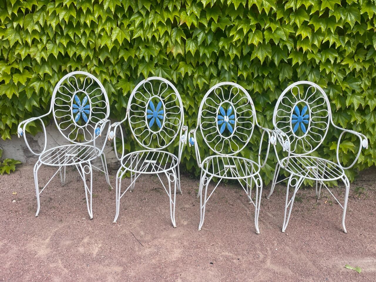 4 fauteuils provençaux en fer forgé des années 60