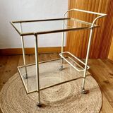 Dessert table with a cream-coloured metal structure and golden brass, 1960s.