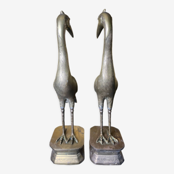 Pair of herons bronze cranes