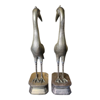 Pair of herons bronze cranes