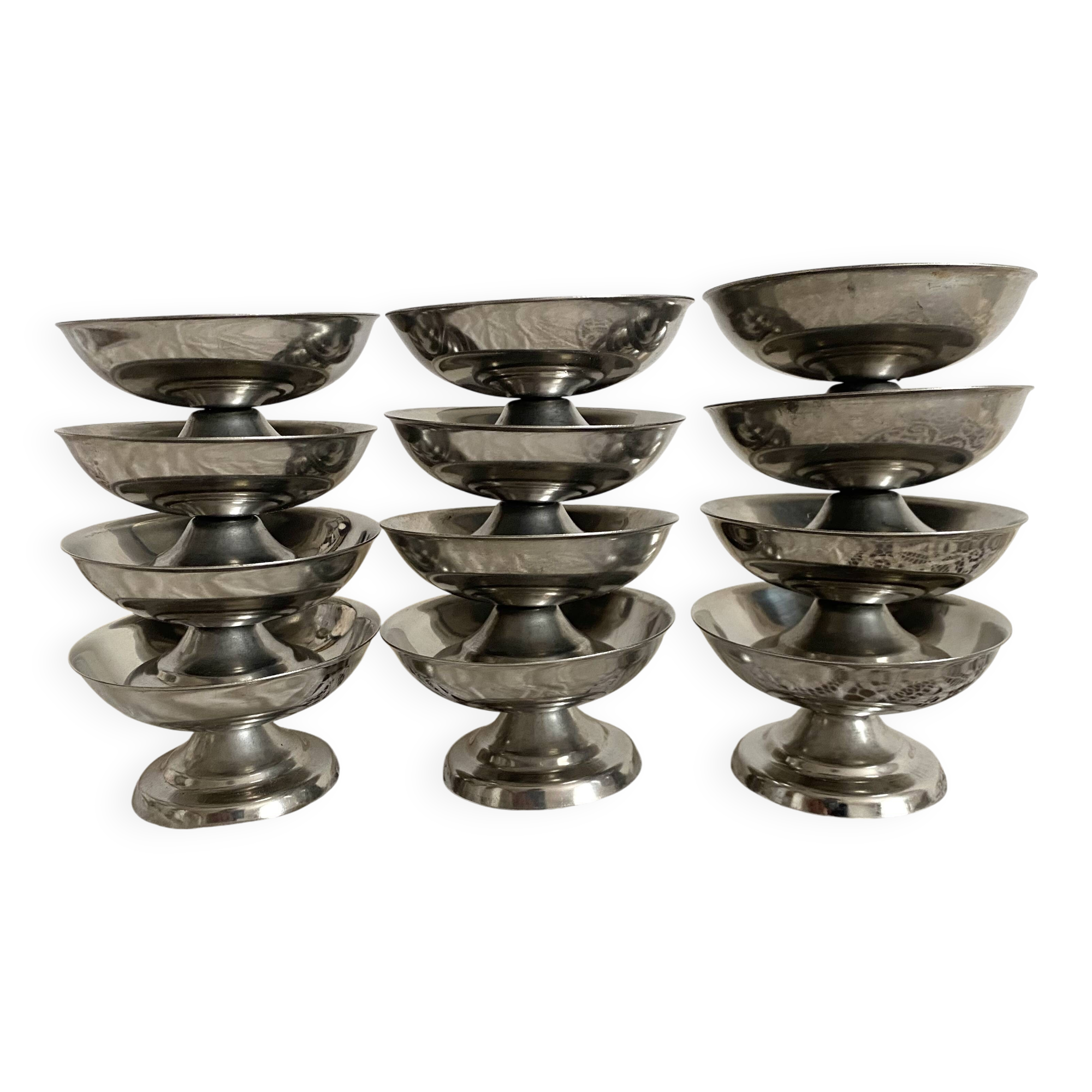 New stainless steel ice cream cups on pedestals, 1960s-70s