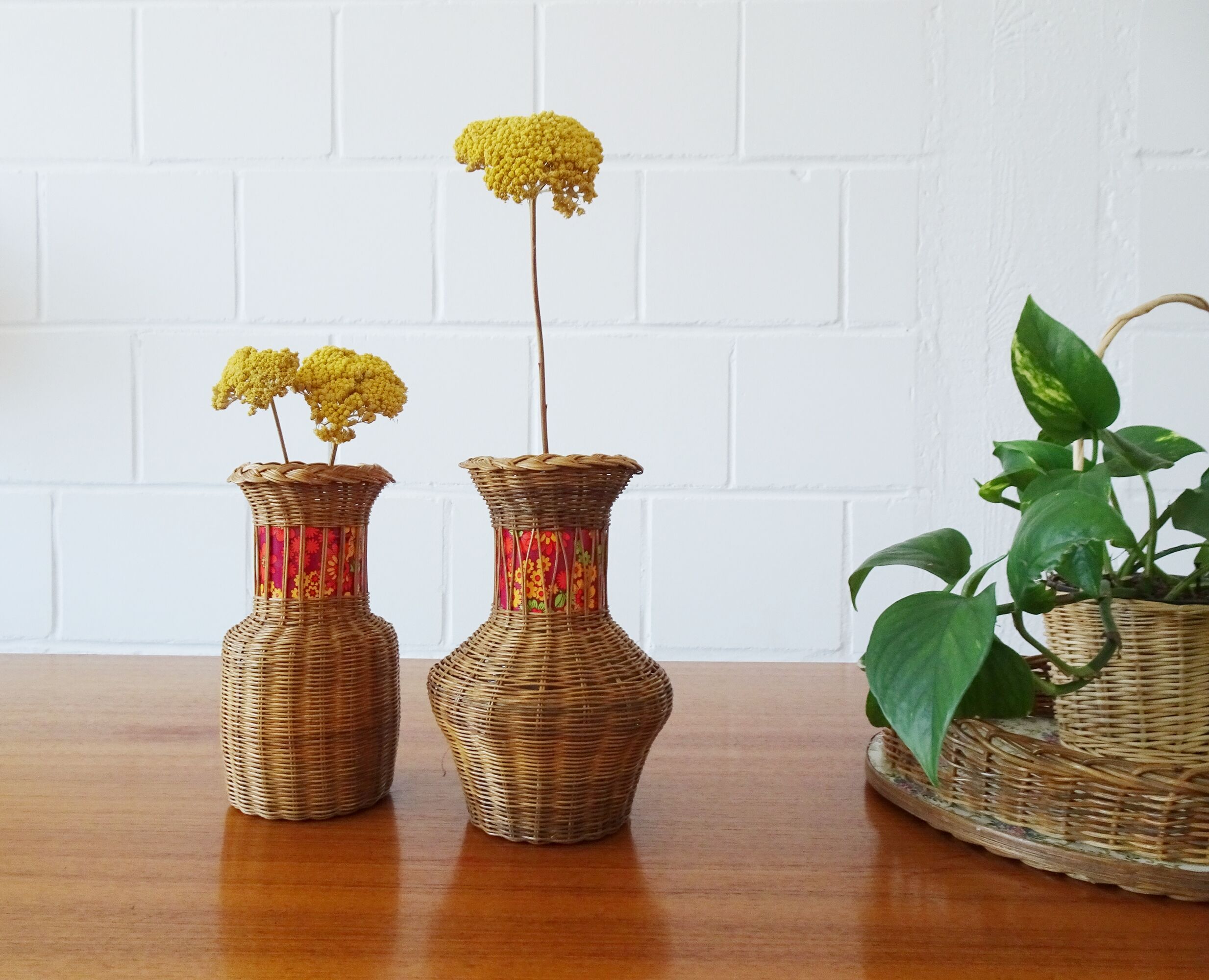 Pair of rattan vases, braided vase 1960
