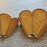 Pair of vintage "tulip" wall lights in rattan and canework