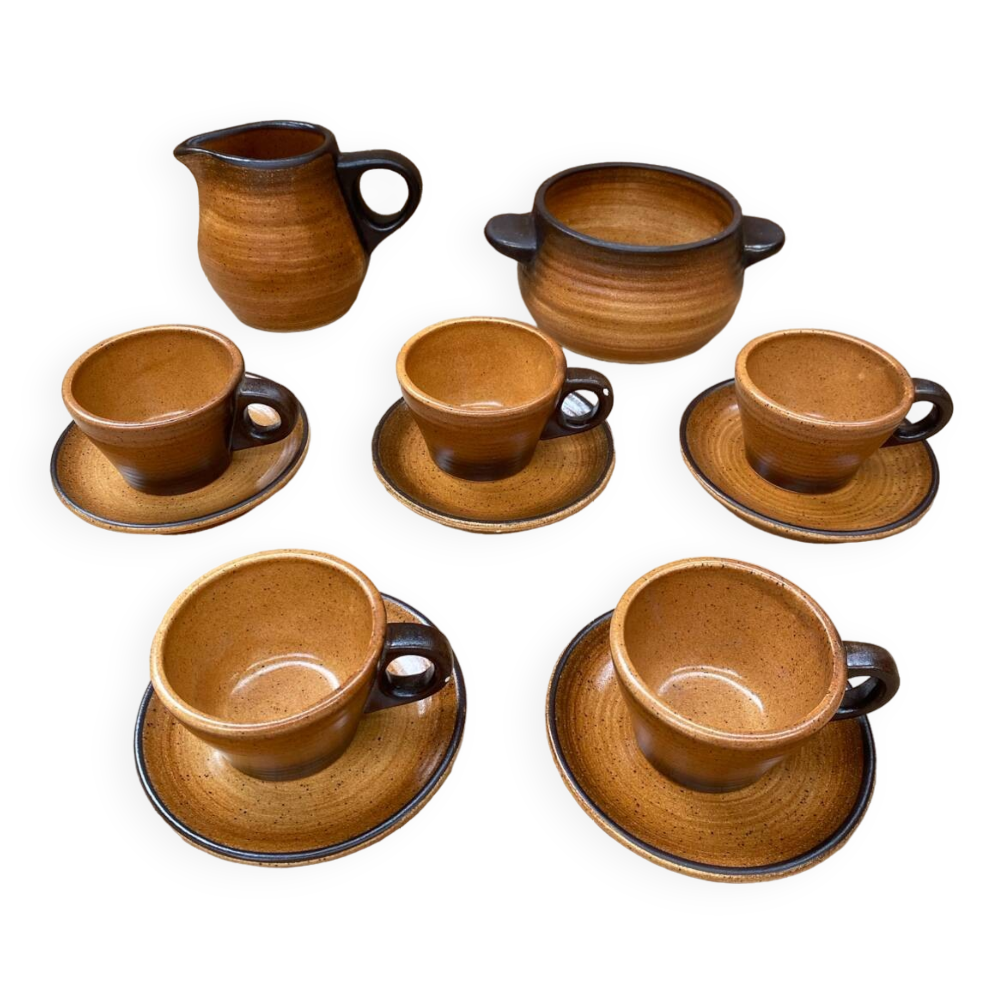 Old tea coffee service st amand meylan ceramic brown beige vintage