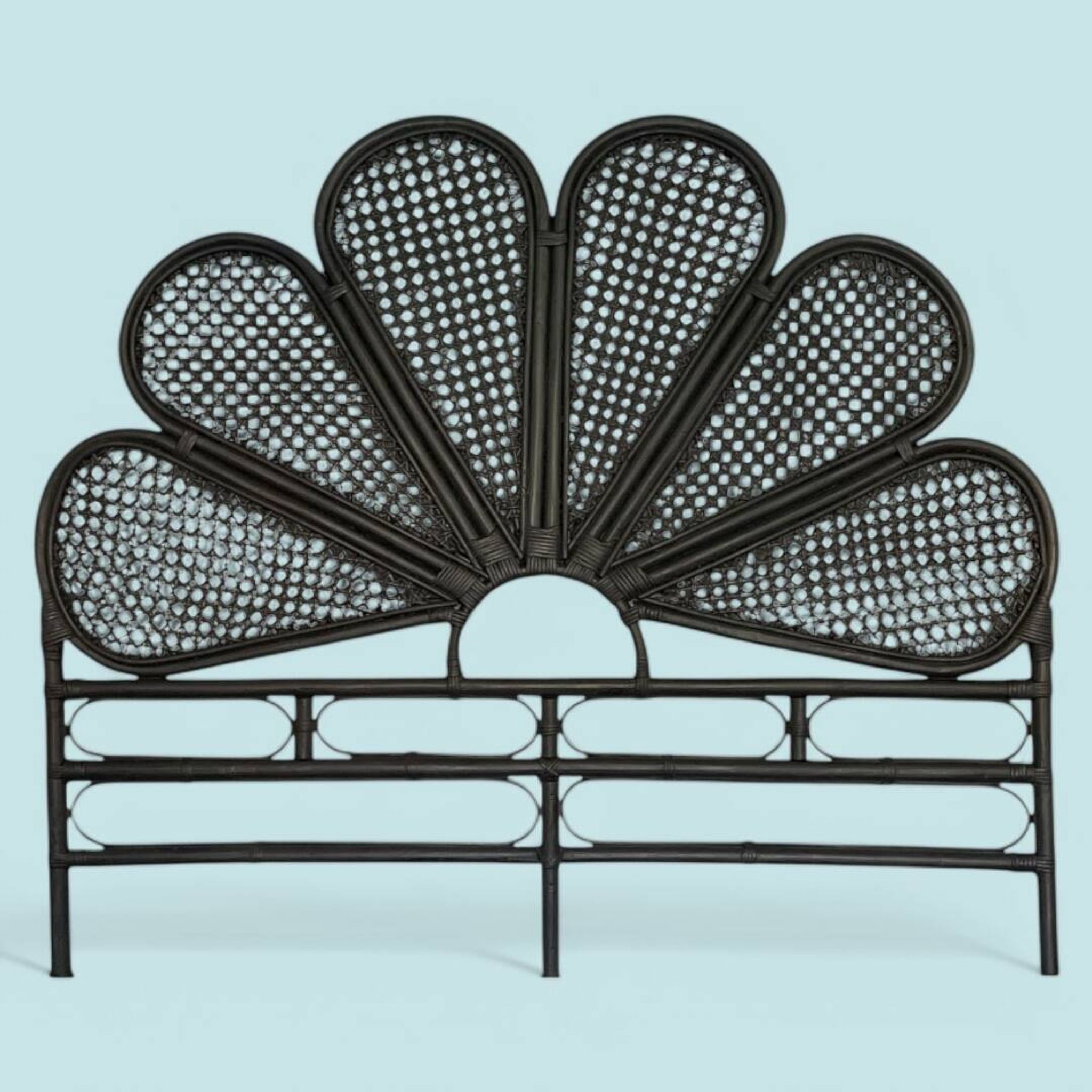 Tête de lit vintage en rotin noir 142cm