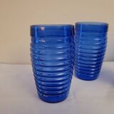 4 cobalt blue glasses – industrial moulded glass – 1970s