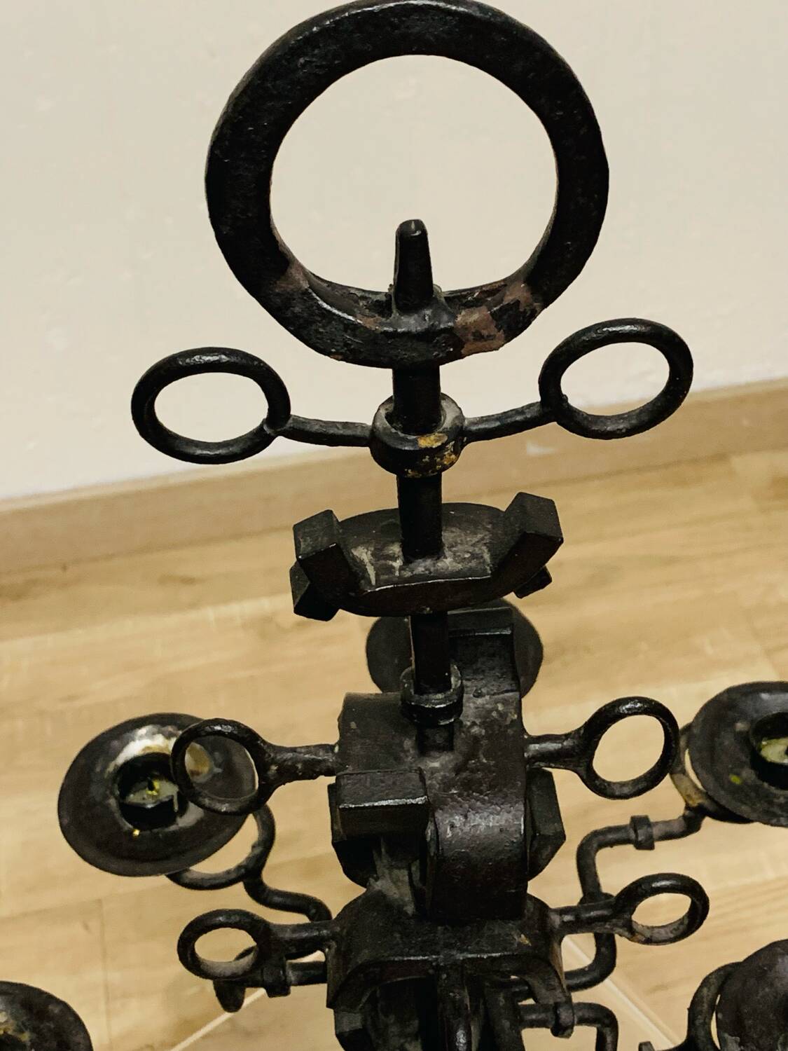 Black brutalist candlestick with 7 lights