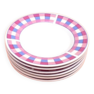 6 small porcelain plates with checkerboard decor