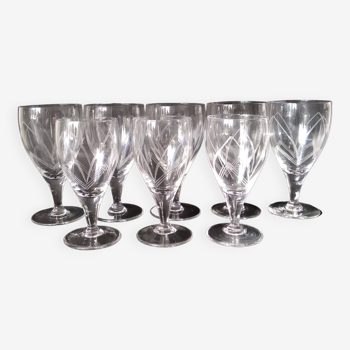 8 vintage chiseled crystal stemware