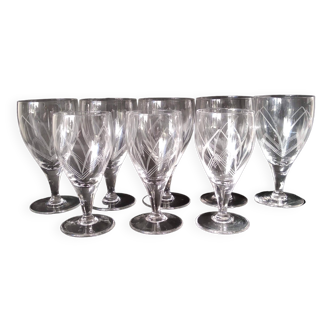 8 vintage chiseled crystal stemware