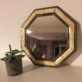 Miroir octogonal laiton et corne de bovin beige veinée 29x29cm