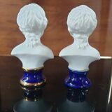 Pair of children's busts in blue lapis lazuli biscuit