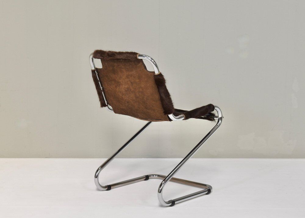 Vintage Italian chair in cowhide and chrome, 1970s