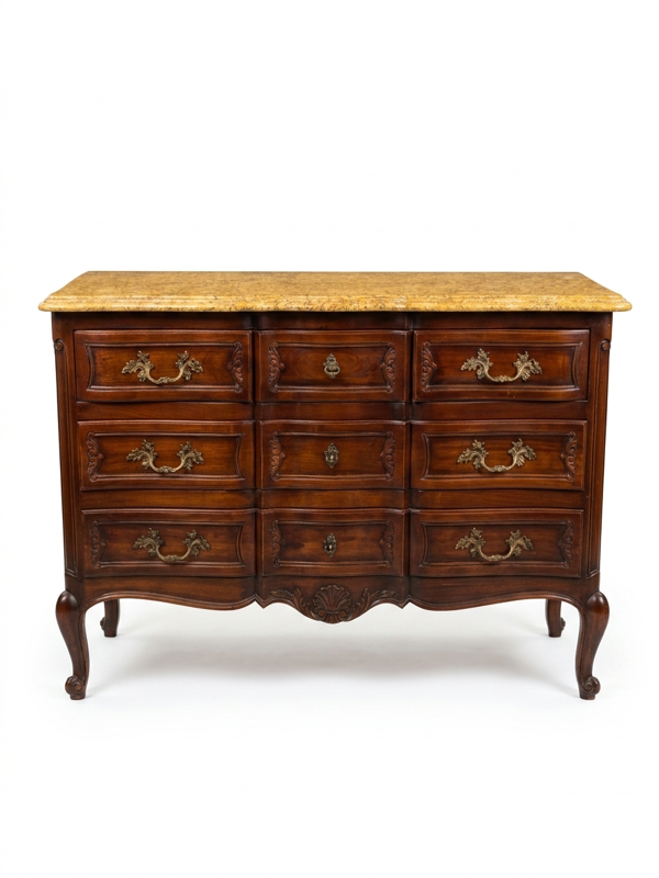 Commode arbalette en Merisier massif style LOUIS XV dessus marbre