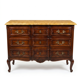 Crossbow commode in solid cherry wood, Louis XV style with marble top.