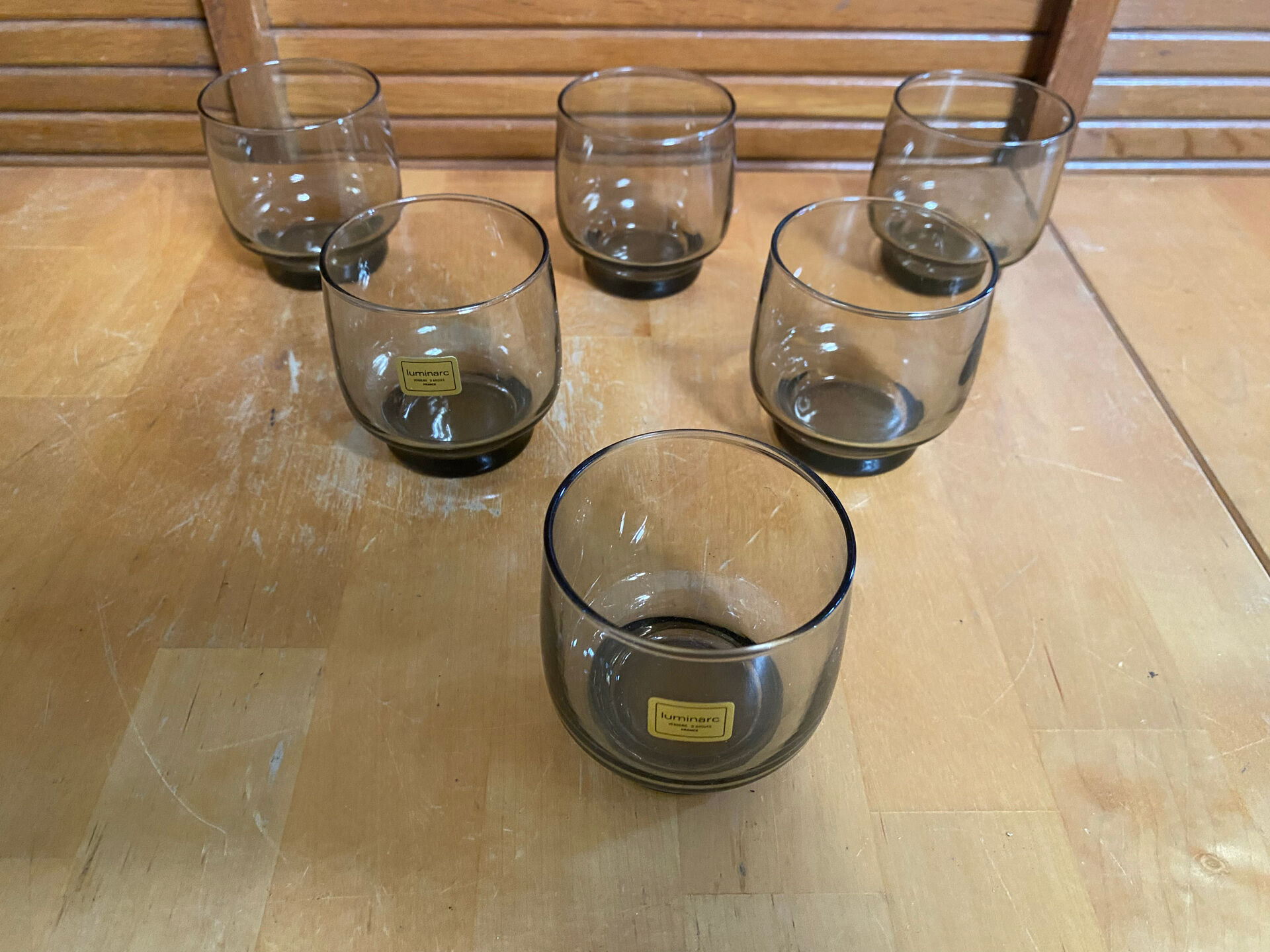 Set of 6 luminarc glasses grey smoke 1970s vintage #e395