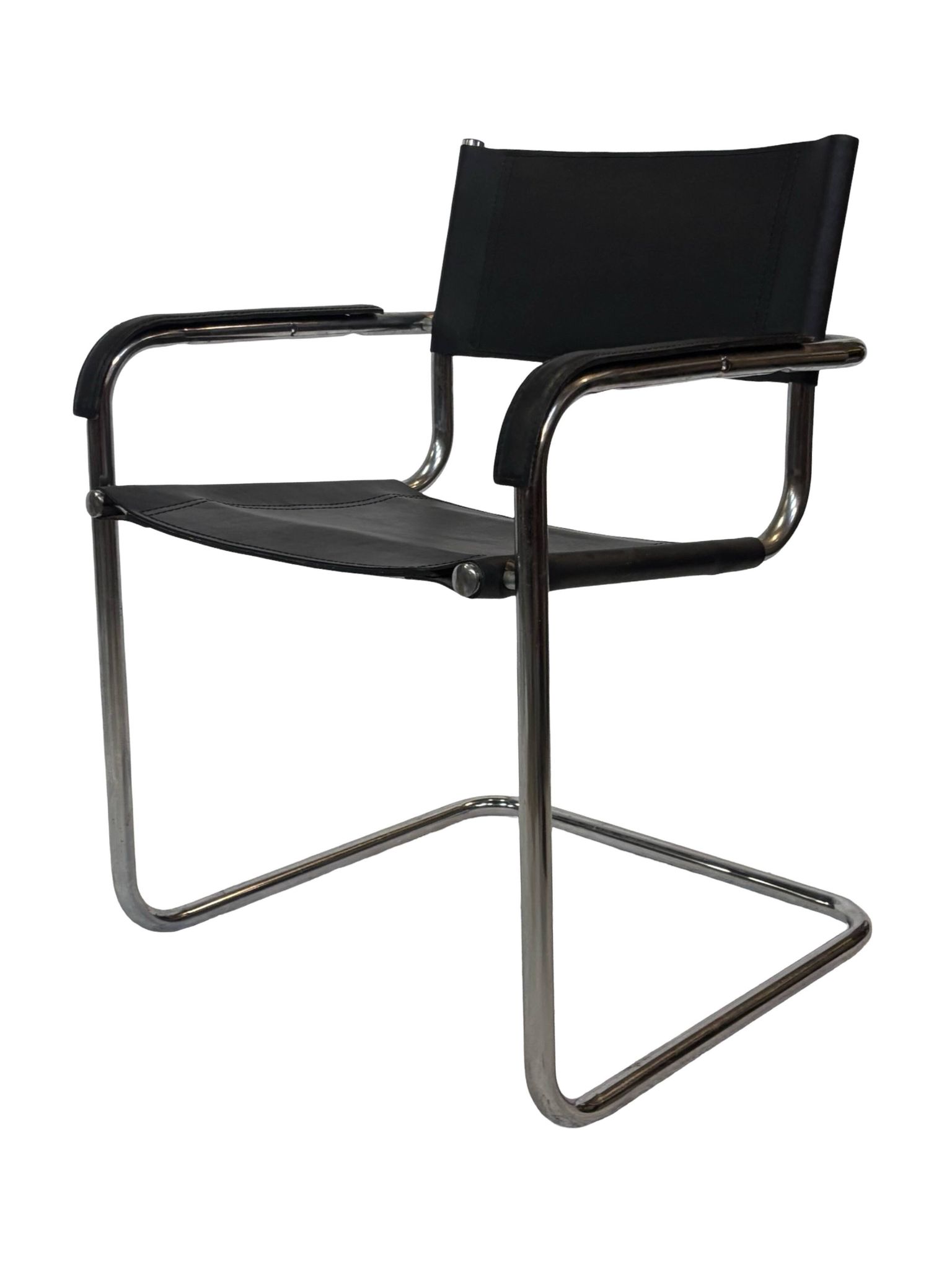 Set of 4 bauhaus cantilever chairs black leather and chrome design 80's