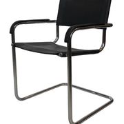 Set of 4 bauhaus cantilever chairs black leather and chrome design 80's