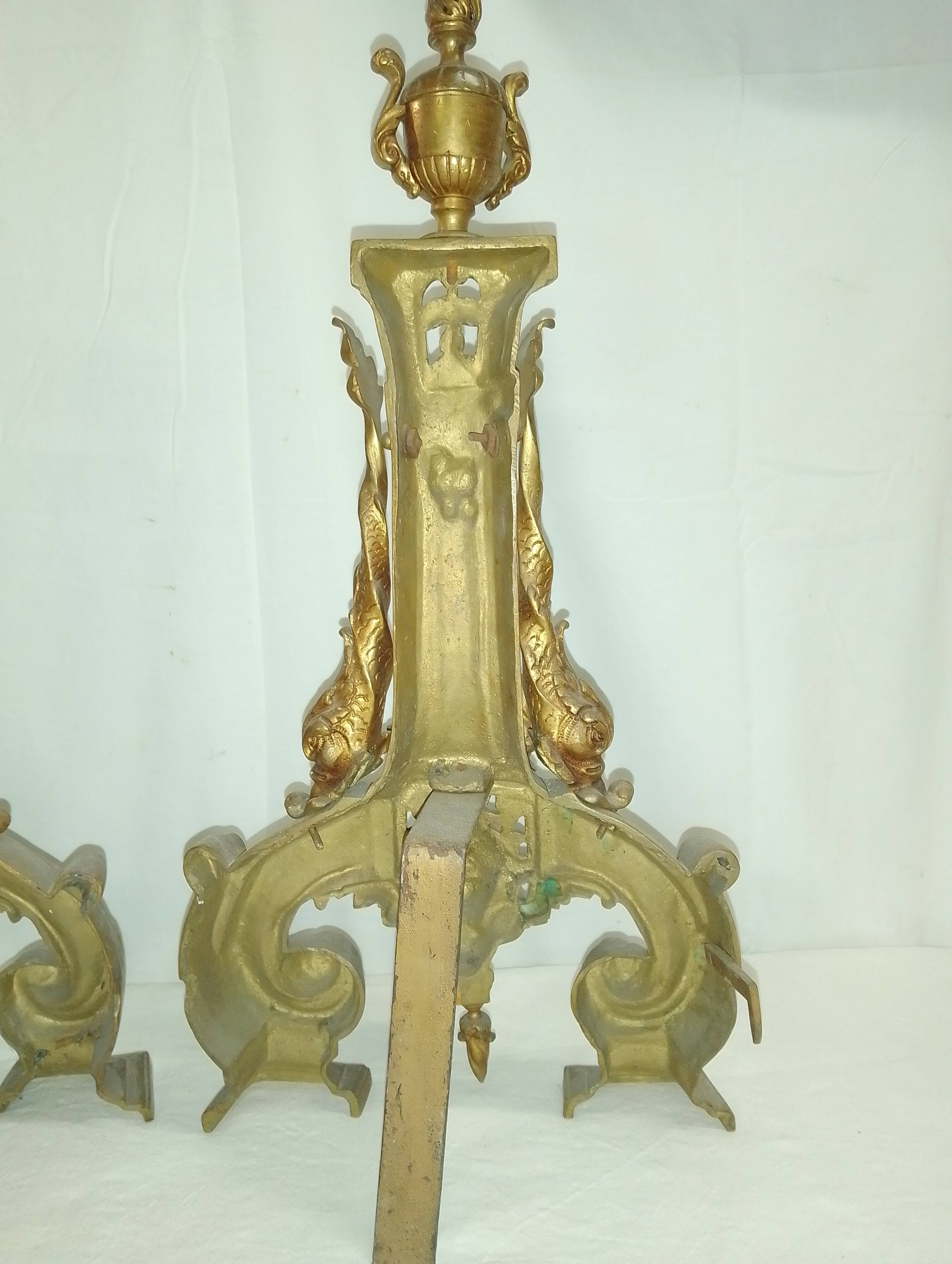 2 Bronze Fireplace Andirons 19th Century