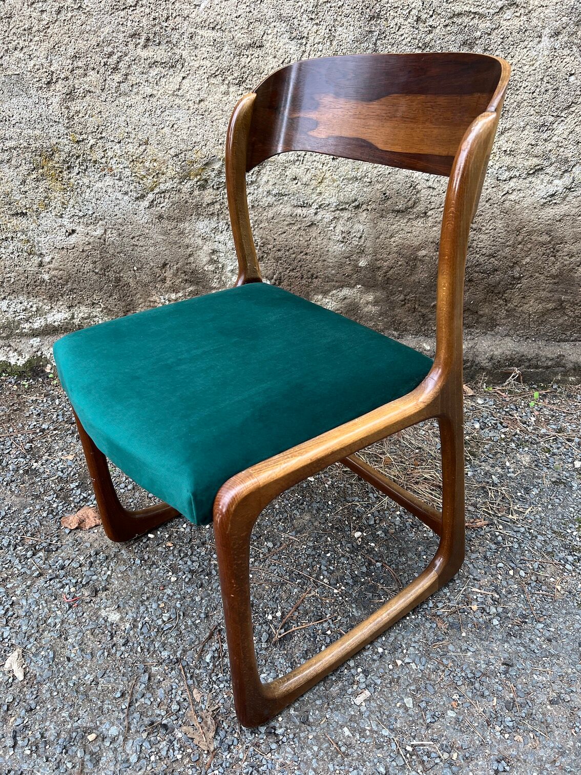 Emile and Walter Baumann walnut sleigh chair 60s