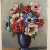 Oil on canvas bouquet of anemones by Henriette de Elmonty
