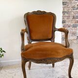 Vintage French Curry Velvet Cabriolet Armchair