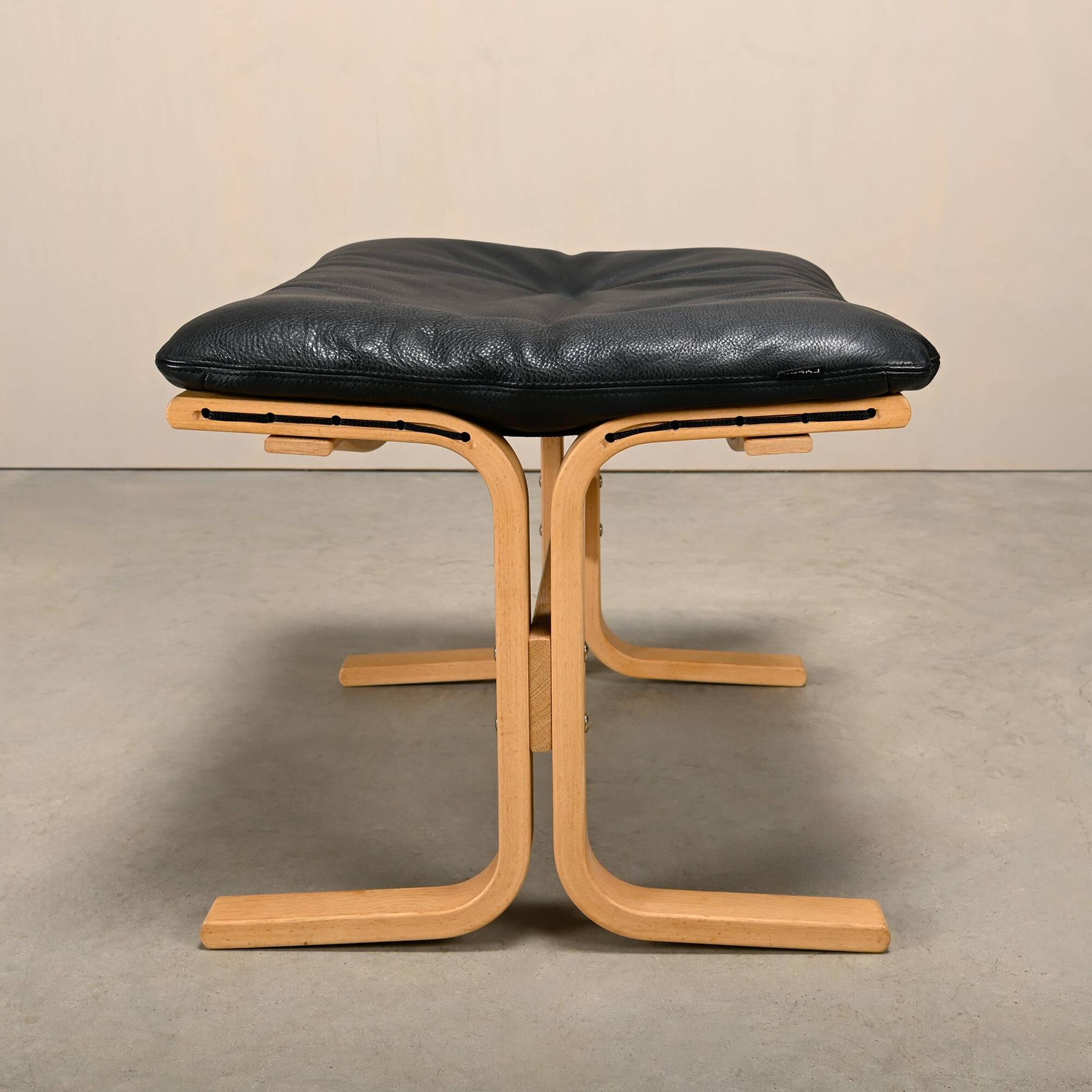 Ingmar Relling Siesta Lounge Chair and Ottoman in naturel Oak and Black Lea