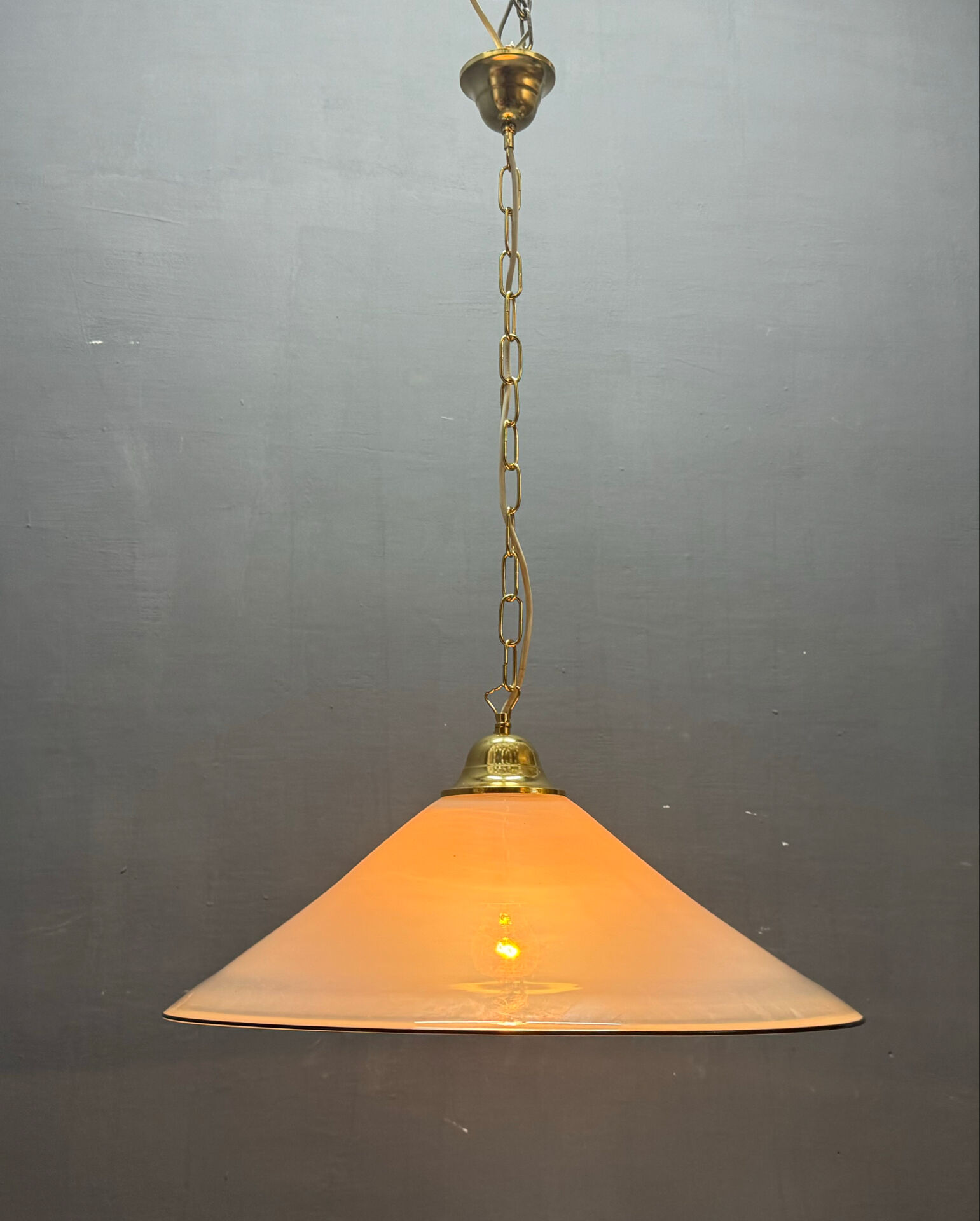 White Murano Glass Pendant Light with Black Rim, Italy, Mid-Century