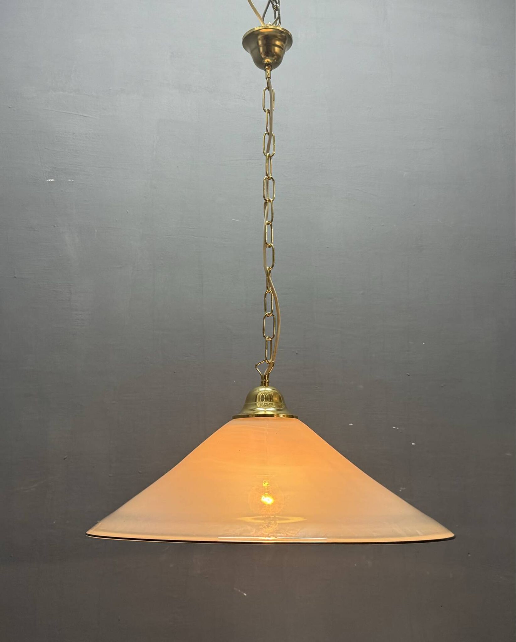 White Murano Glass Pendant Light with Black Rim, Italy, Mid-Century