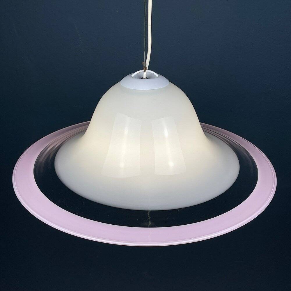 White and pink Murano glass pendant lamp, Italy, 1970s.