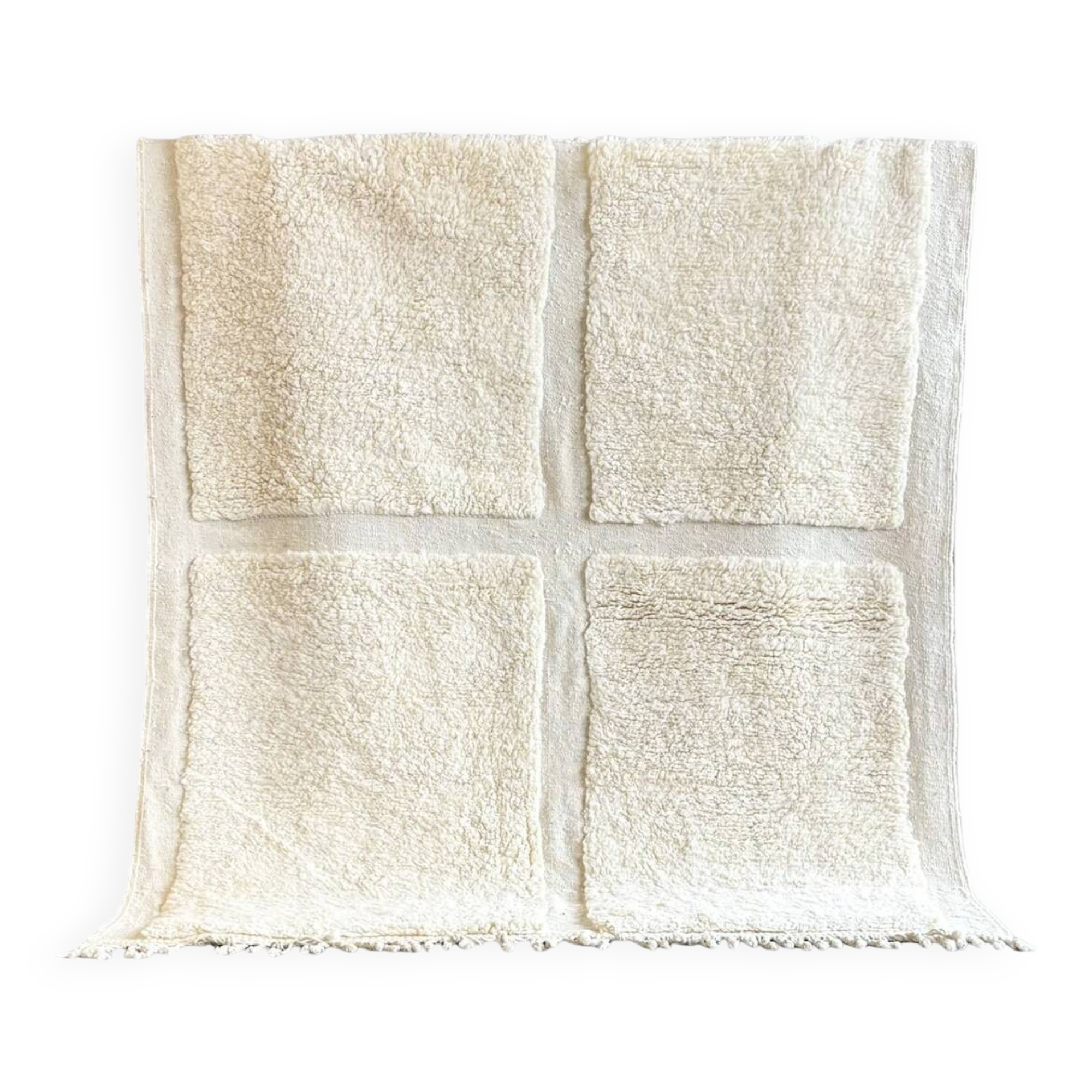 Tapis lain blanc taille 200cmx200cm 6.5ftx6.5ft (moroccan handmade)