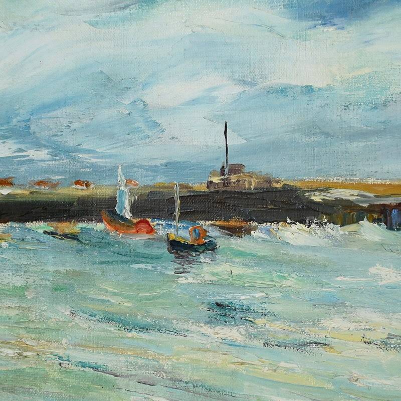 Painting “Petit Port Breton”, signed J.J Duboc – 1980