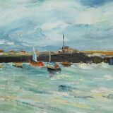 Painting “Petit Port Breton”, signed J.J Duboc – 1980