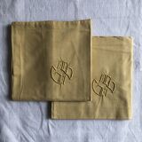 Lot Deux Taies D'Oreillers Anciennes En Coton Jaune Moutarde