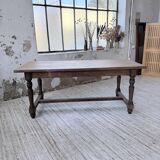 Farm table with turned legs, made of pine and birch, 180cm.