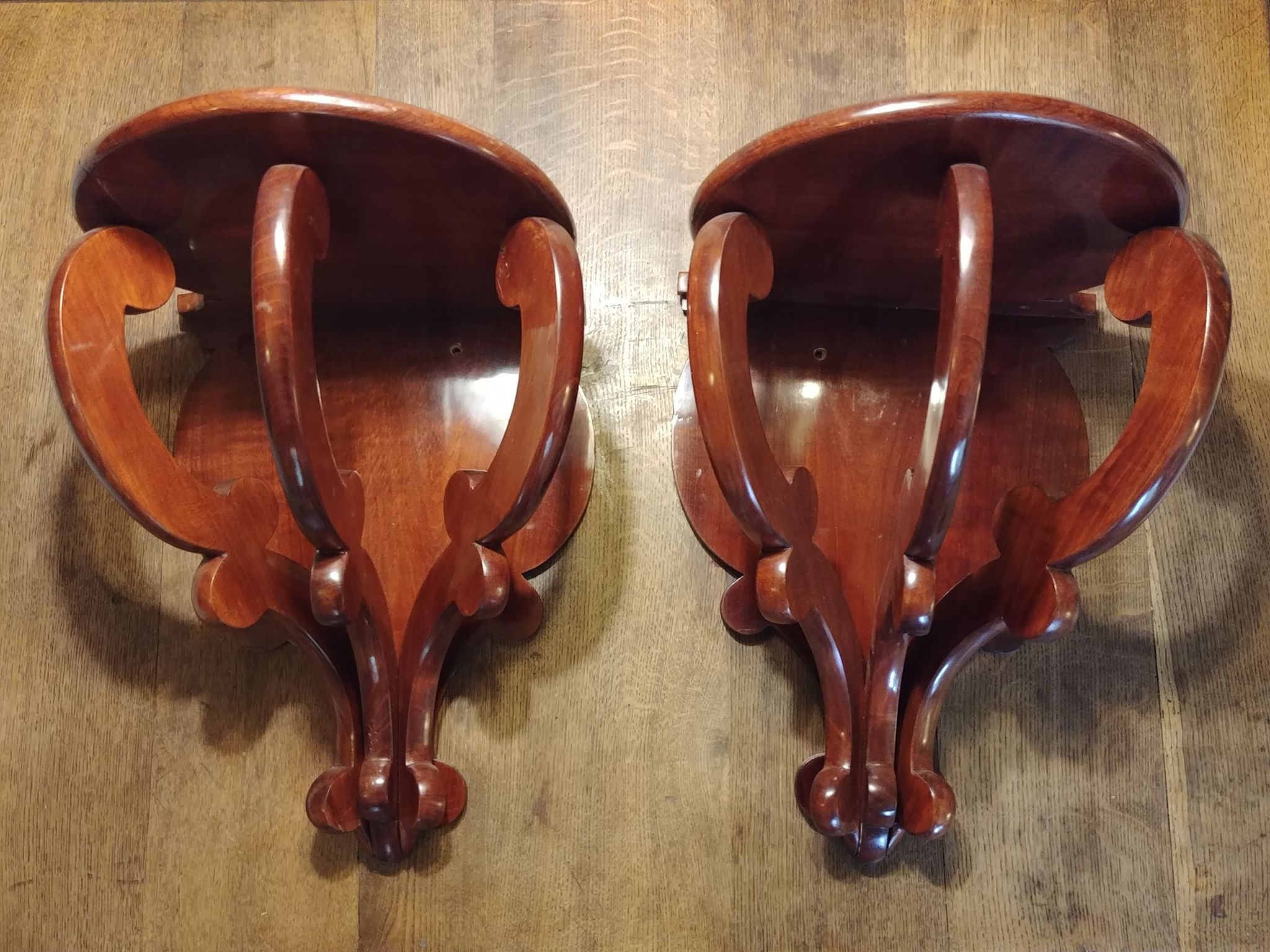 Pair of mahogany wall consoles