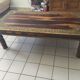 Large vintage Indian coffee table made of solid sheesham wood and brass.
