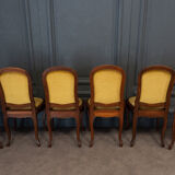 Suite of 6 Louis XV style chairs in walnut nineteenth yellow velvet