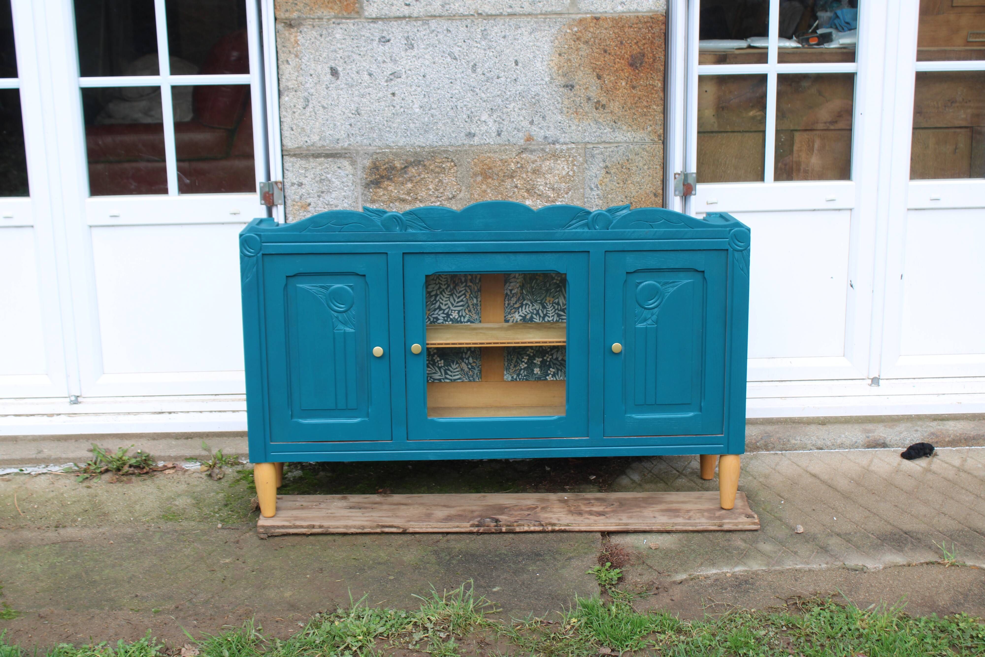 Renovated antique sideboard – Petrol blue V33 – Vintage / Art Deco style