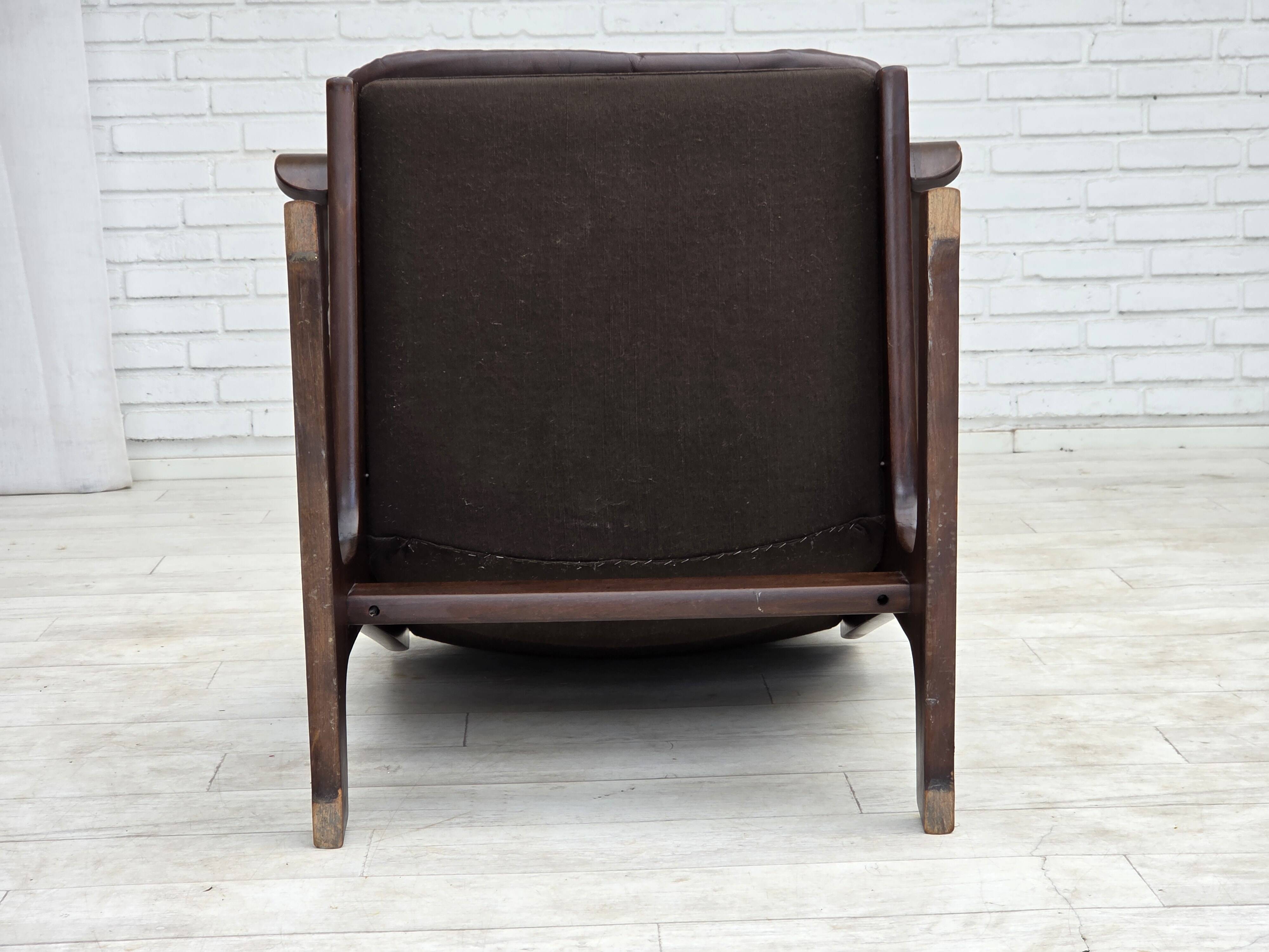 Fauteuil scandinave en cuir marron, années 1970