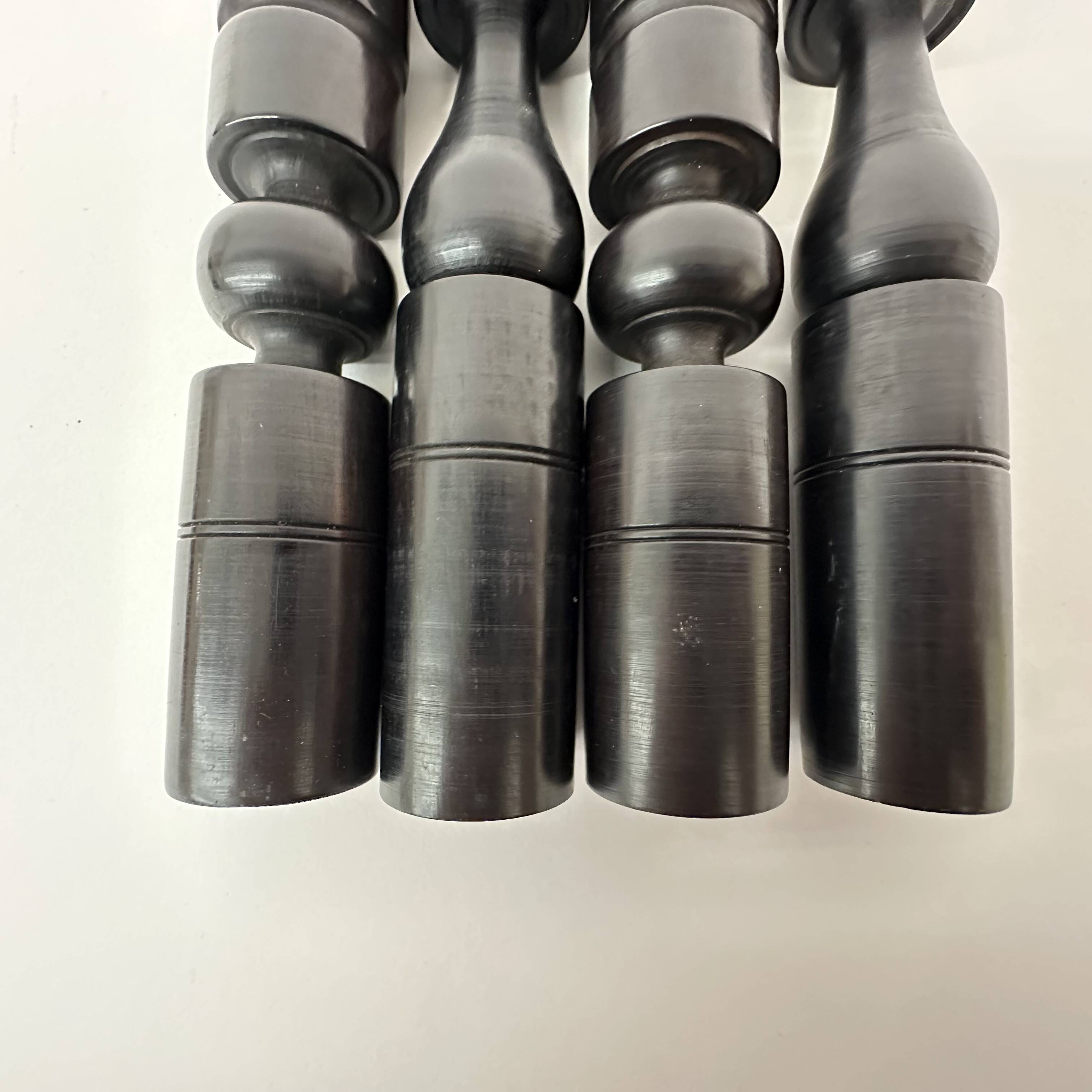 Set of 4 ebony hand turned wooden edwardian candle sticks , 1900’s