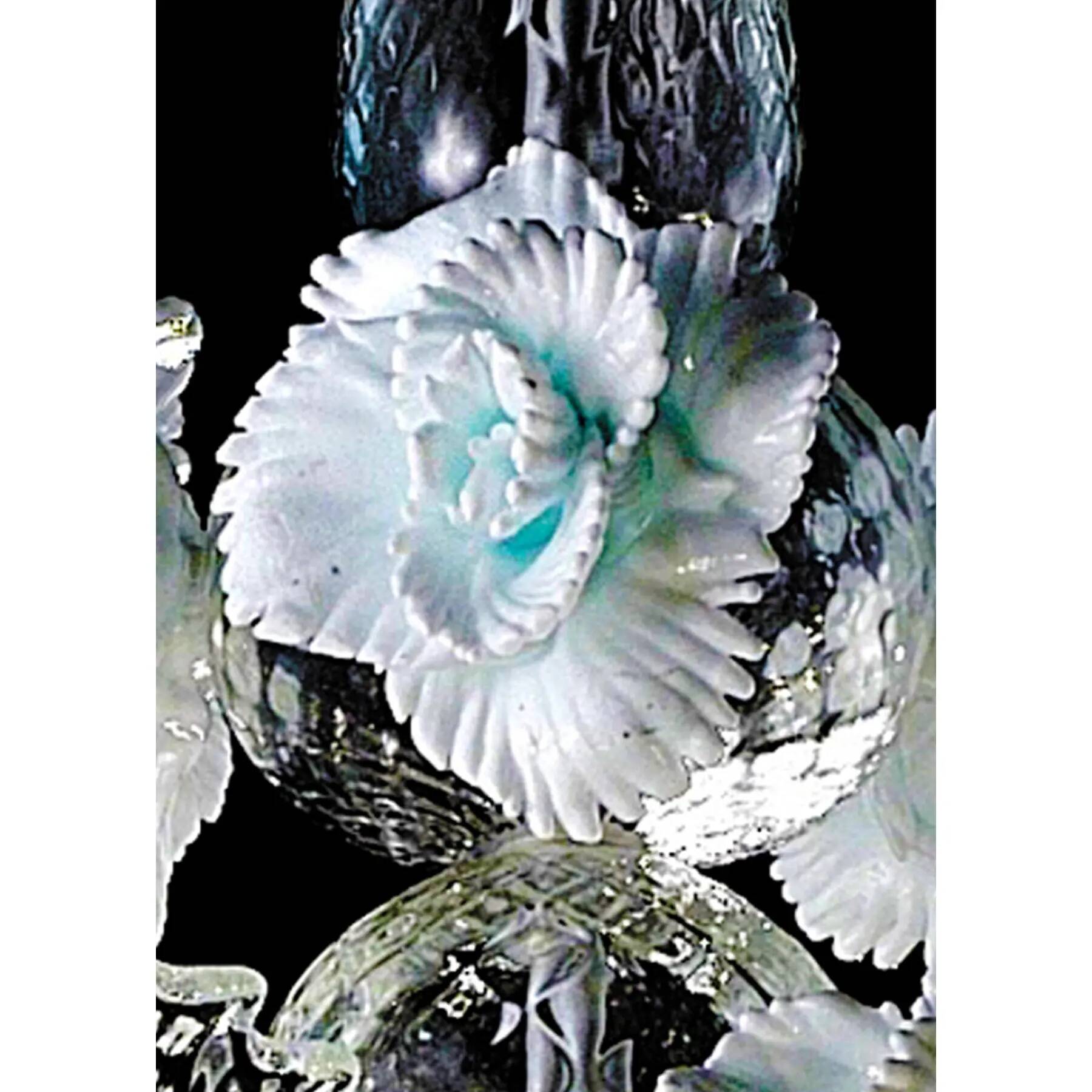 Romantic Transparent Murano Glass Chandelier with White Floral Elements
